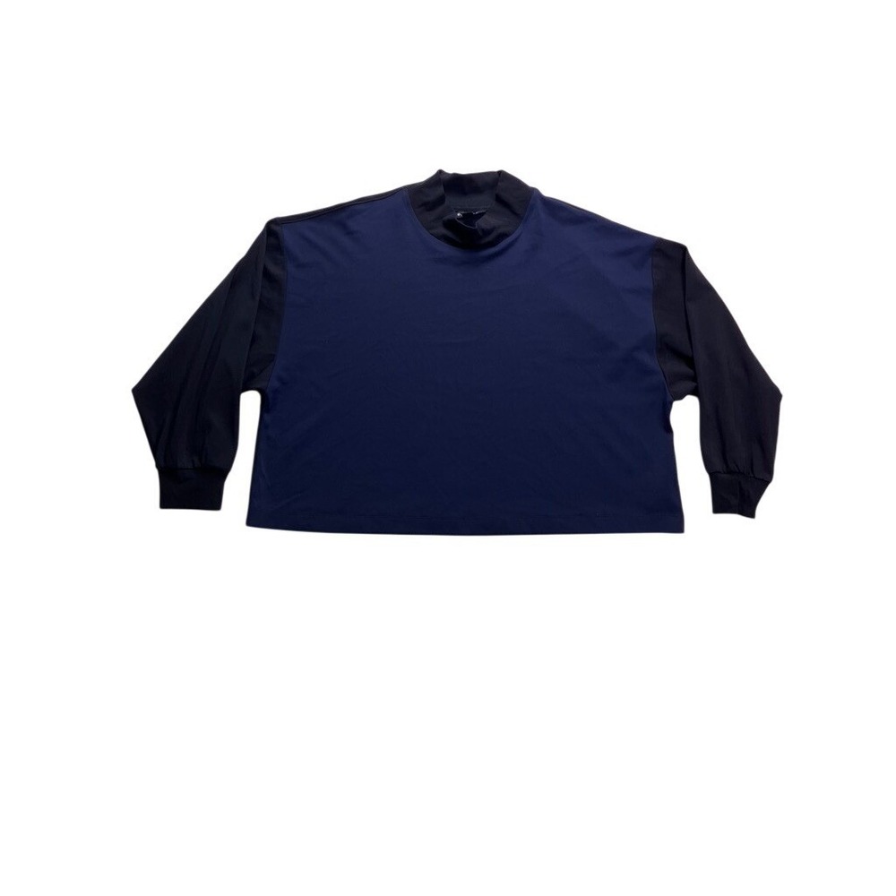 Athleta Mock Neck Pullover Top Womens‎ 2X Blue Black Long Sleeve Sweatshirt